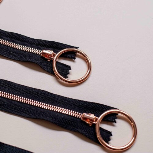 Fermeture éclair or rose - Grosse tirette - Noir