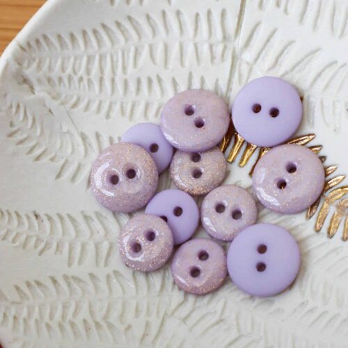 Bouton glitter deux trous - Lilas